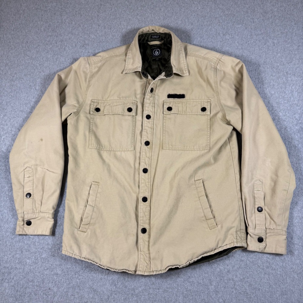 Volcom Shirt Jacket Men Tan Grambler L/S Quilted Lined Canvas Workwear Size M